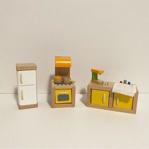 Hape Wooden Dollhouse Furniture Kitchen Set Fridge Stove Sink Playset Lot